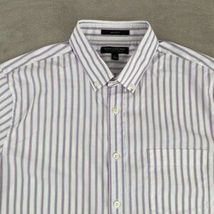 Banana Republic Tech Shirt Men Large White Purple Stripe Slim Fit‎ Preppy NWOT